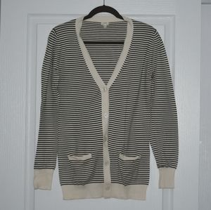 J. Crew cream and olive green striped long sweater